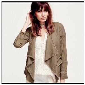 Free People Raw Hem Waterfall Femme Linen Jacket Sz S